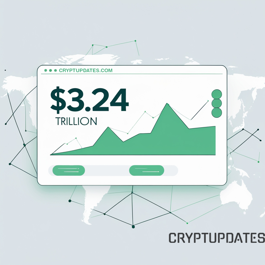 Crypto market cap reaches $3.24 trillion with a green upward graph and global adoption theme.